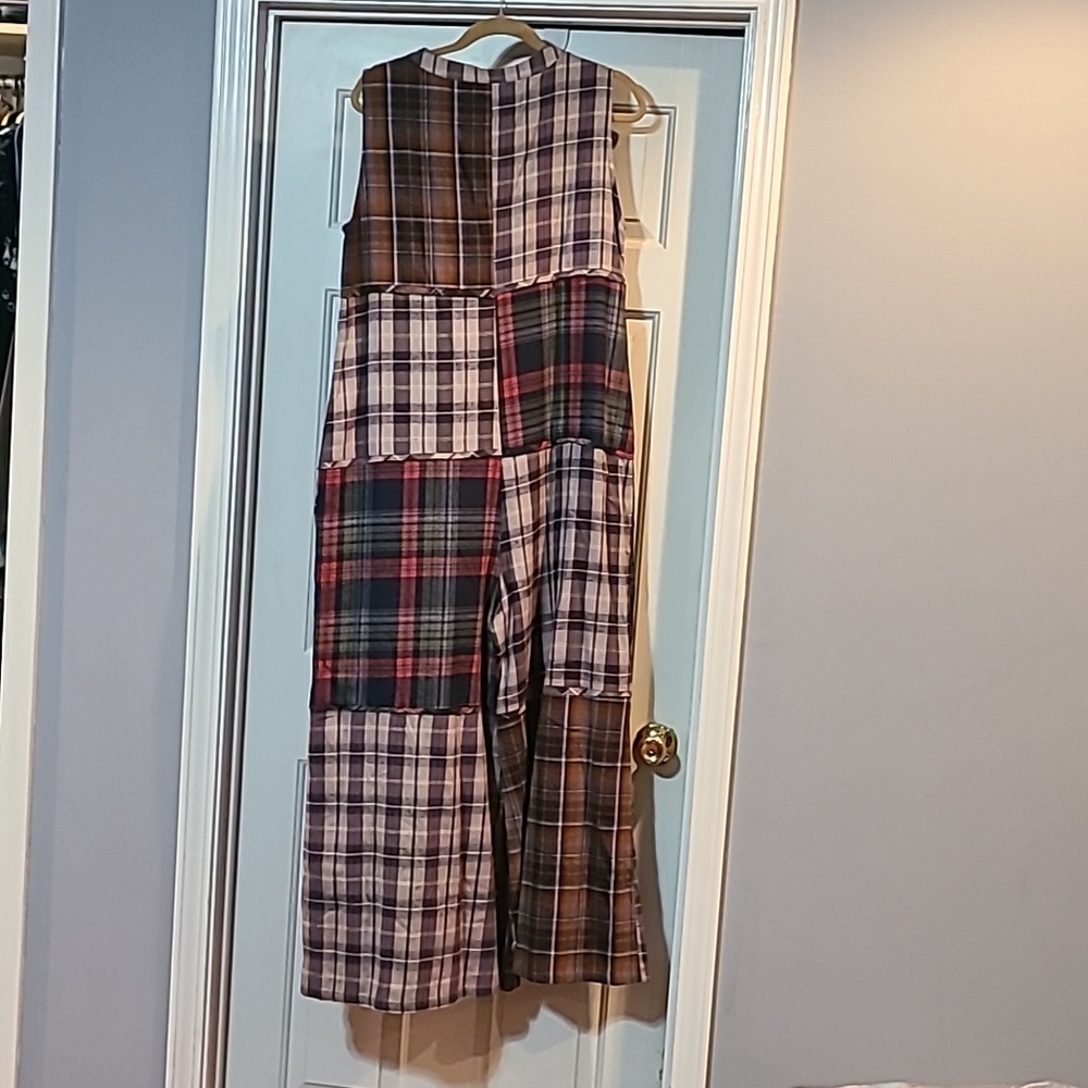 Patchwork Plaid Sleeveless Wideleg Jumpsuit - Picture 2 of 6